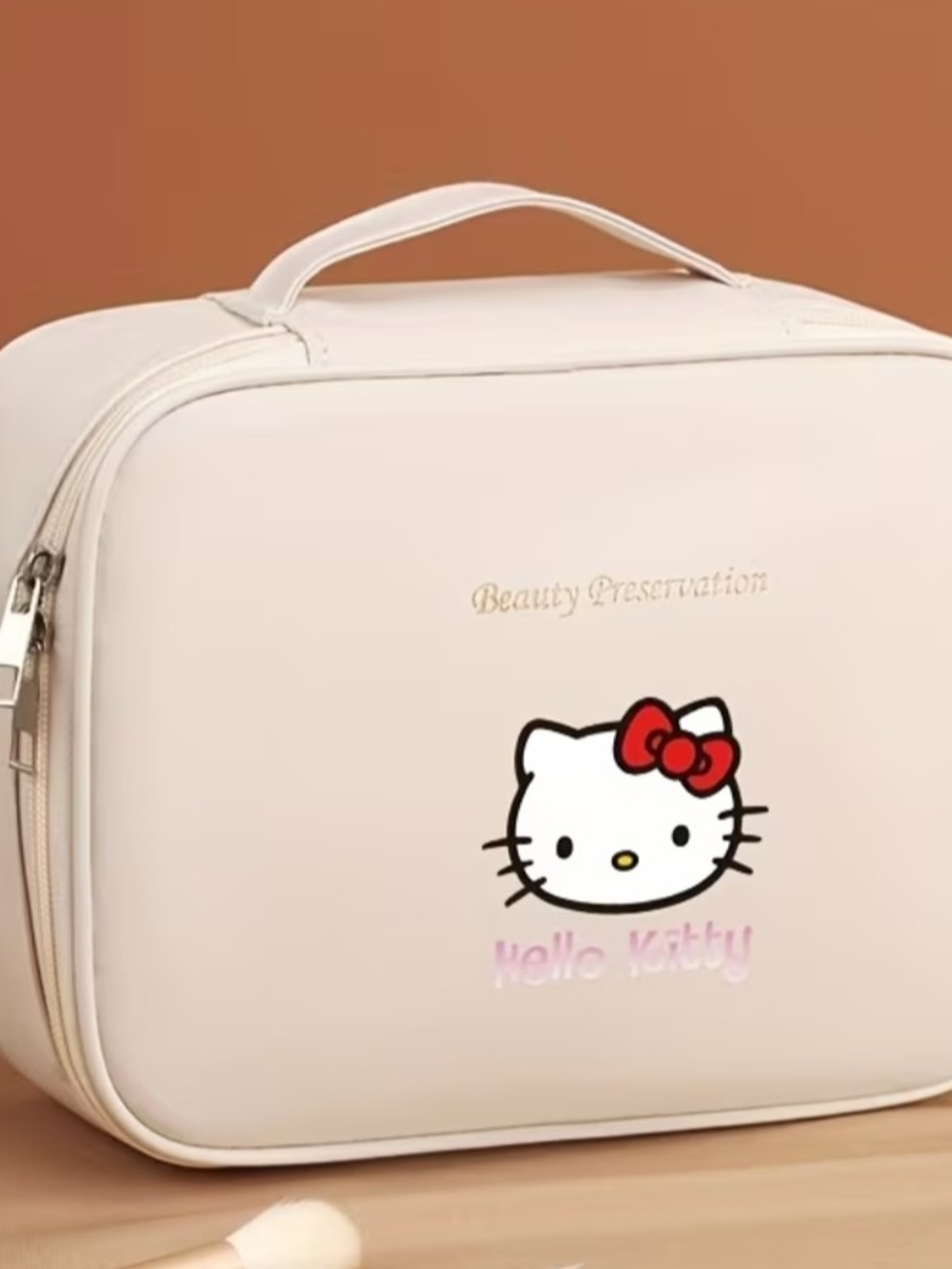 Sanrio Hello Kitty Cream Cosmetic Travel Case with Red Bow